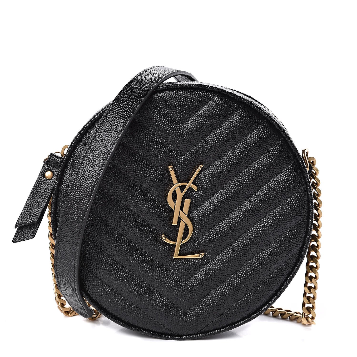 Saint Laurent Grain De Poudre Matelasse Chevron Quilted Round Vinyle Camera Bag Black 1 of 10
