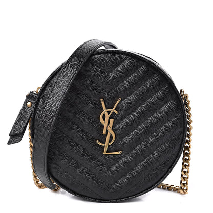 Saint Laurent Grain De Poudre Matelasse Chevron Quilted Round Vinyle Camera Bag Black 1 of 10