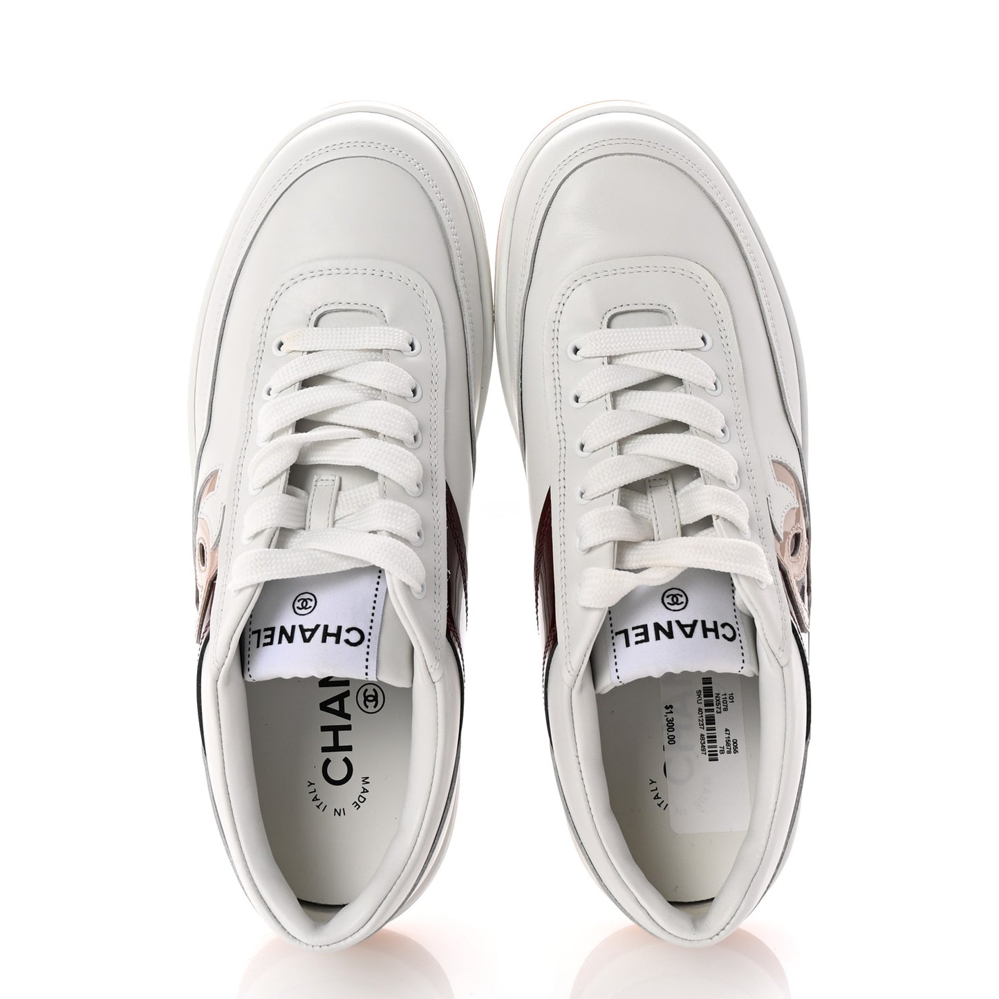 Calfskin Patent Womens CC Sneakers 37 White Burgundy Beige