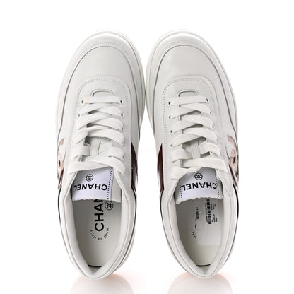 Chanel Calfskin Patent Womens CC Sneakers 37 White Burgundy Beige 2 of 10
