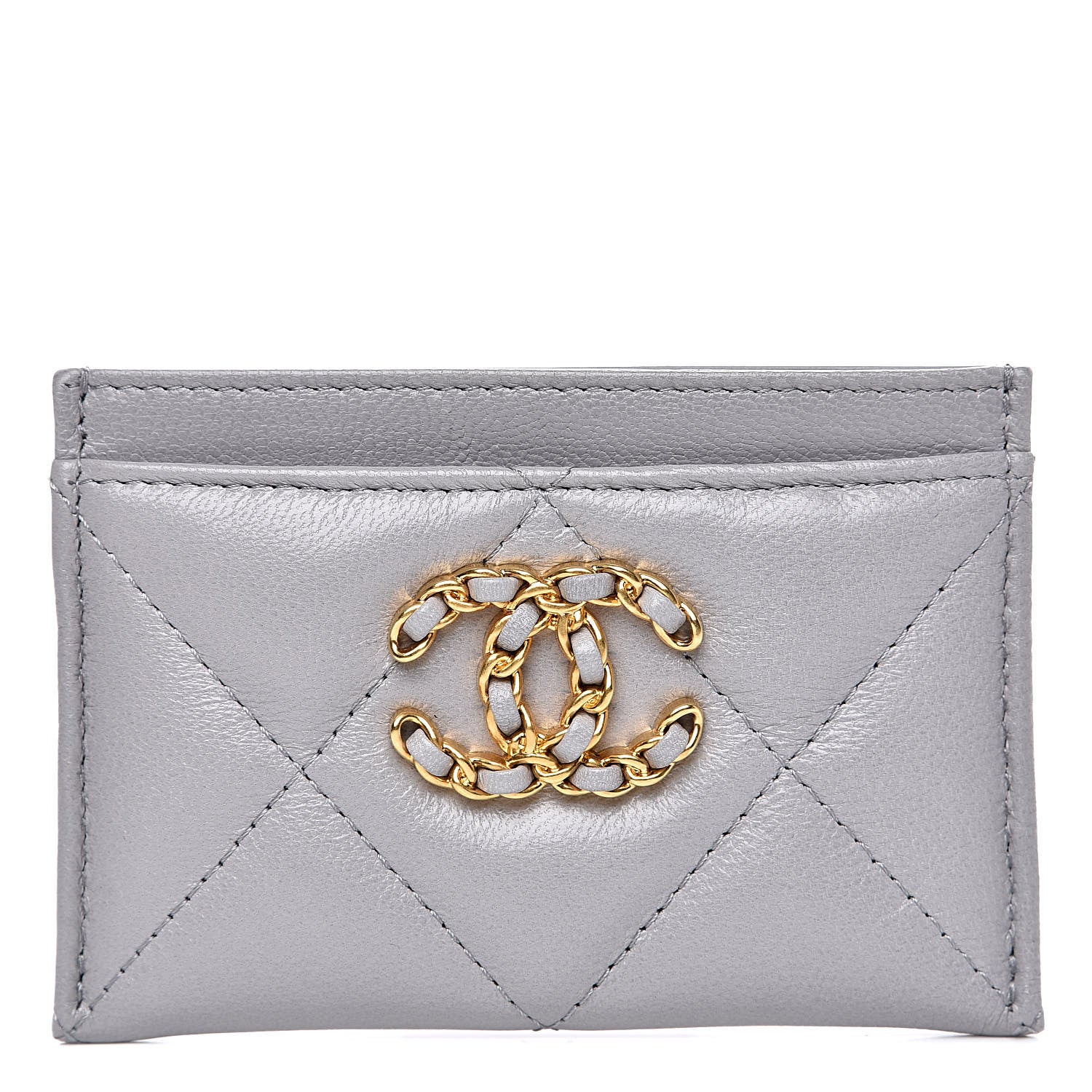 Chanel Shiny Goatskin Quilted 19 Card Holder Grey 1 of 10