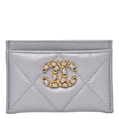 Chanel Shiny Goatskin Quilted 19 Card Holder Grey 1 of 10