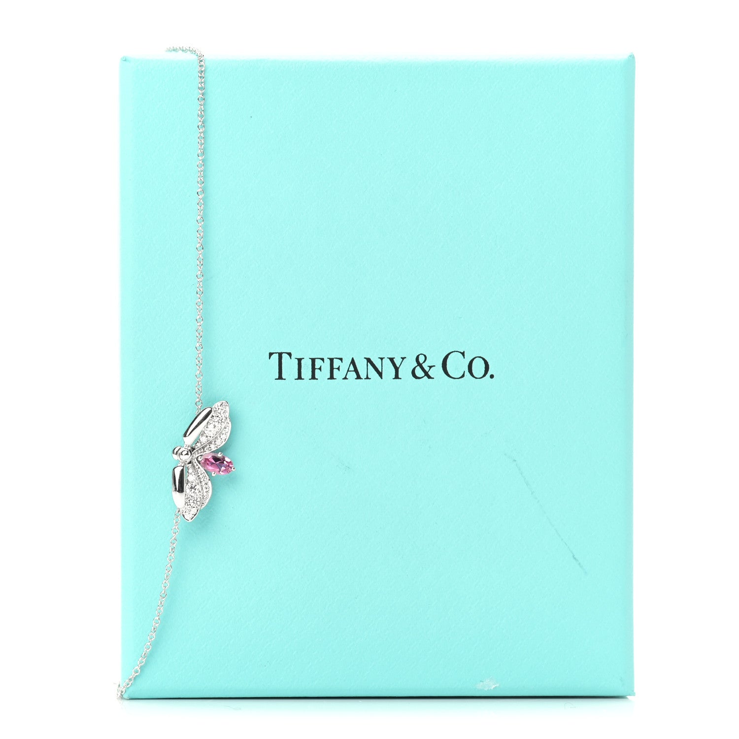 Tiffany Platinum Diamond Pink Tourmaline Paper Flowers Firefly Pendant Necklace 6 of 6