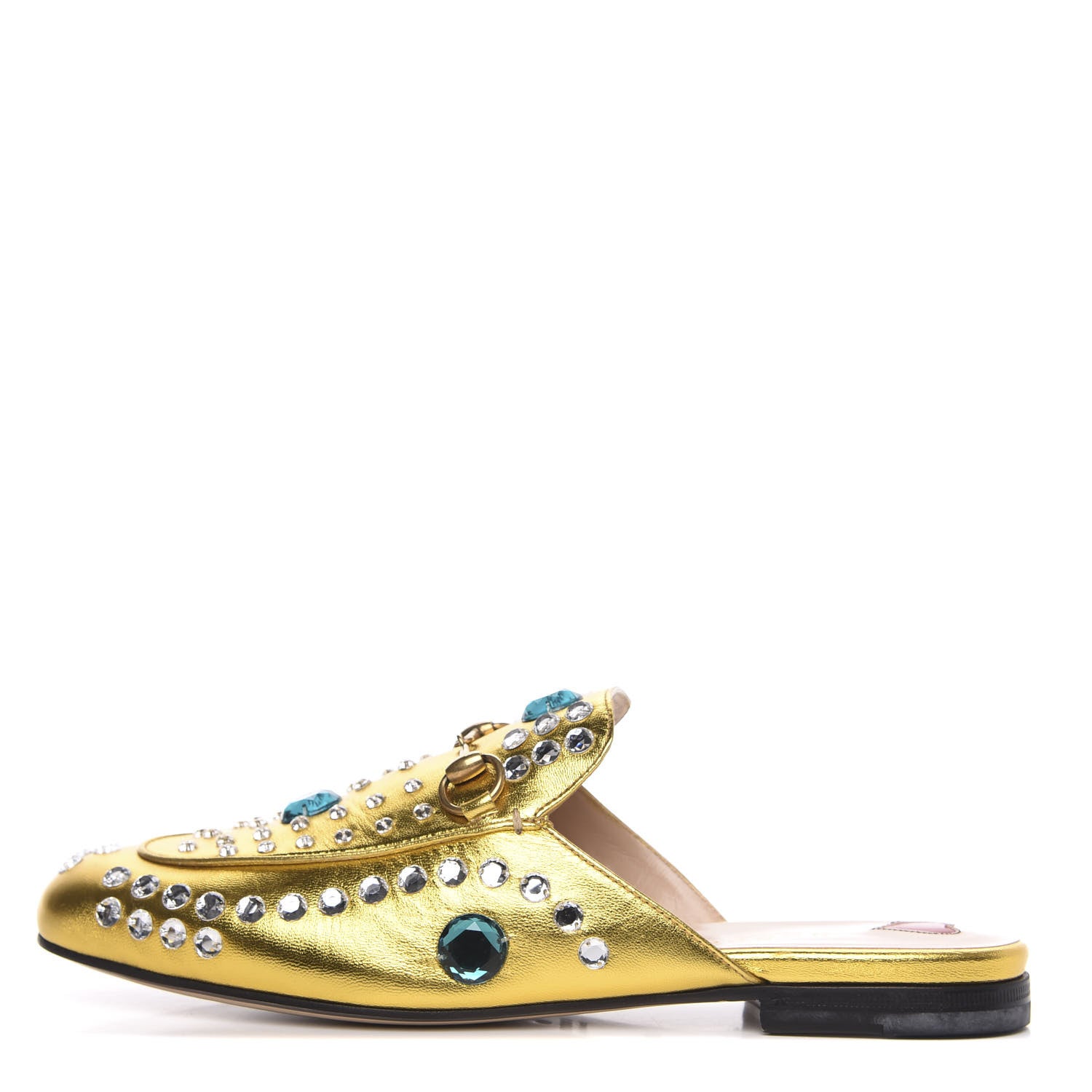 Gucci Metallic Nappa Crystal Womens Princetown Slippers 38.5 Gold 1 of 9