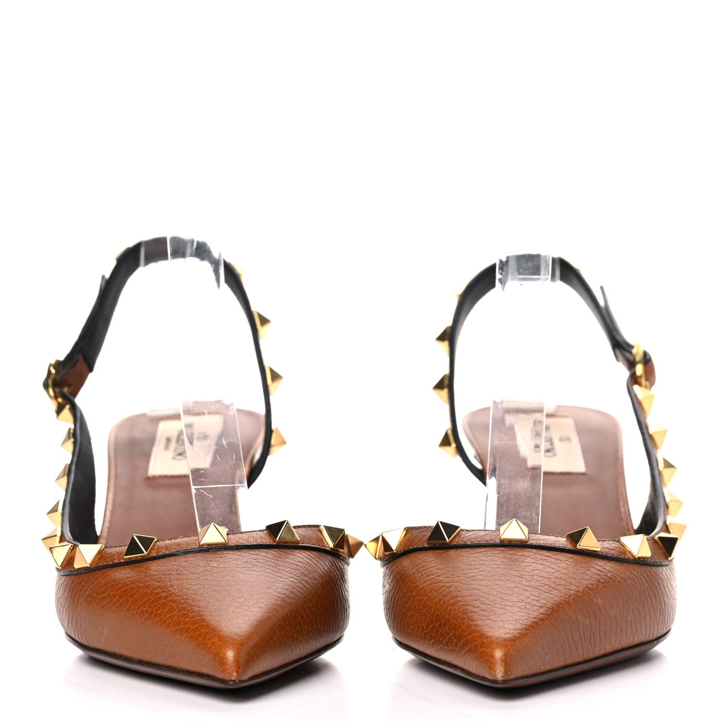 Valentino Garavani Pebbled Calfskin Rockstud Half D'Orsay Slingback 50mm Pumps 37 Cuoio 2 of 14