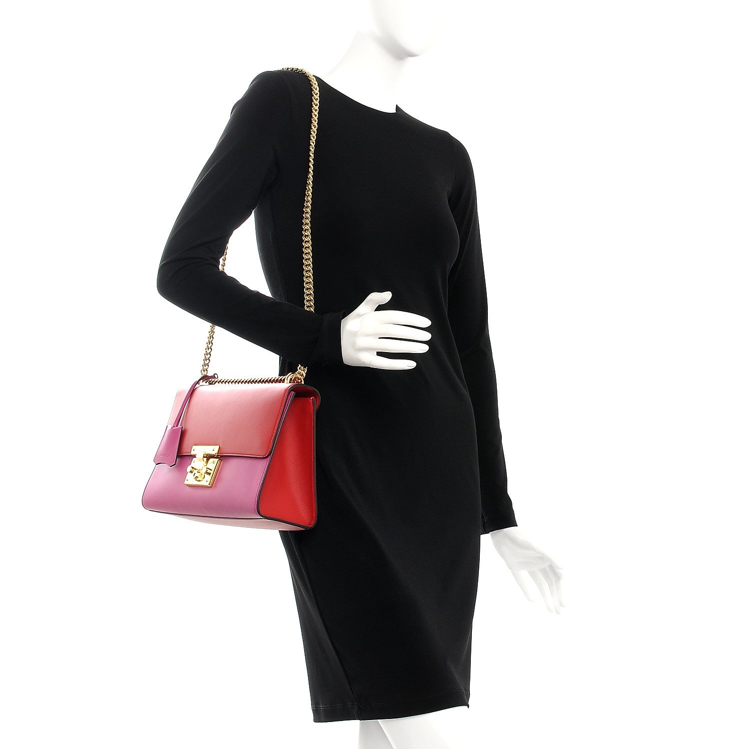 Gucci Moon Calfskin Bi-Color Medium Padlock Shoulder Bag New Rosette Hibiscus Red 2 of 8