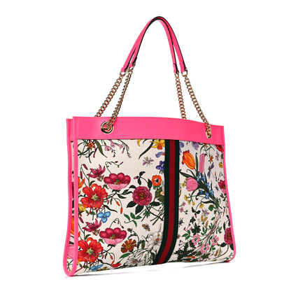 Gucci Canvas Flora Large Rajah Chain Tote White Multicolor Fuxia Fluo 3 of 11
