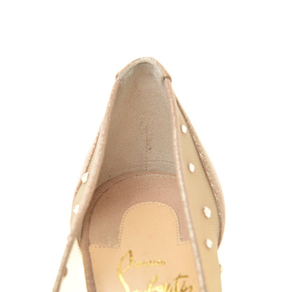 Christian Louboutin Suede Silk Crystal Strass Follies 100 Pumps 35 Neutral 8 of 9
