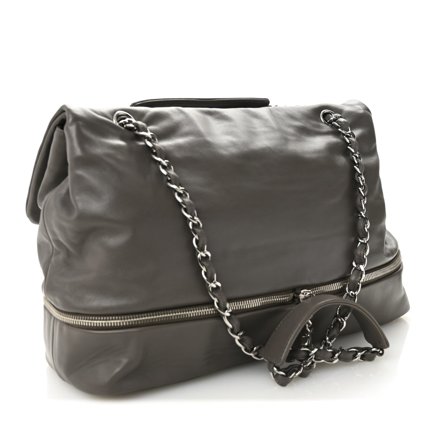 Calfskin Large Expandable Paris London Flap Bag Grey