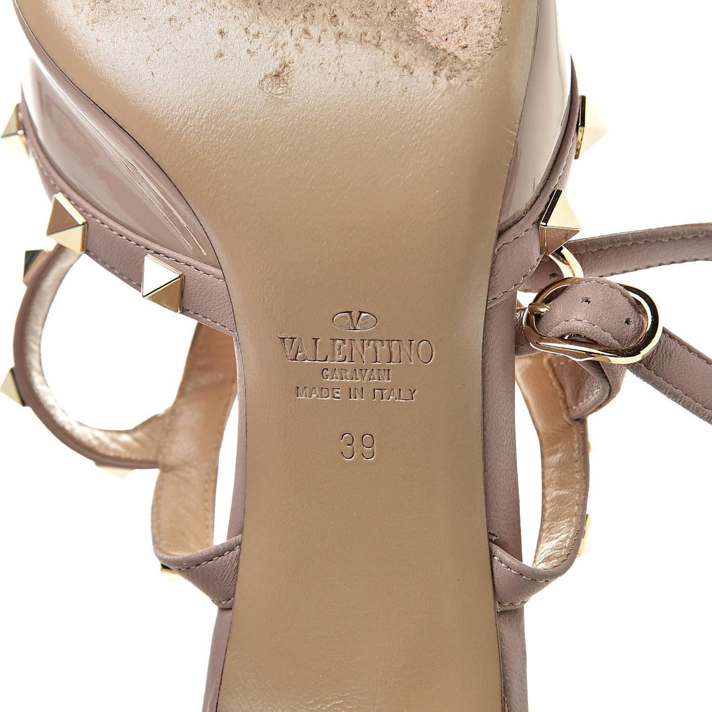 Patent Rockstud Ankle Strap Low Heel Pumps 39 Poudre