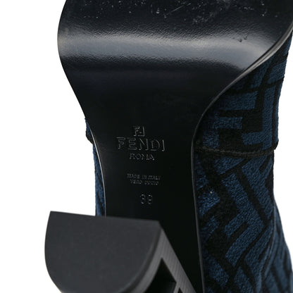 Fendi Chenille Jacquard FF 110mm Knee Boots 39 Black Blue 6 of 9