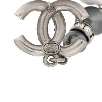 Chanel Crystal Pearl CC Drop Earrings Silver Grey 4 of 4