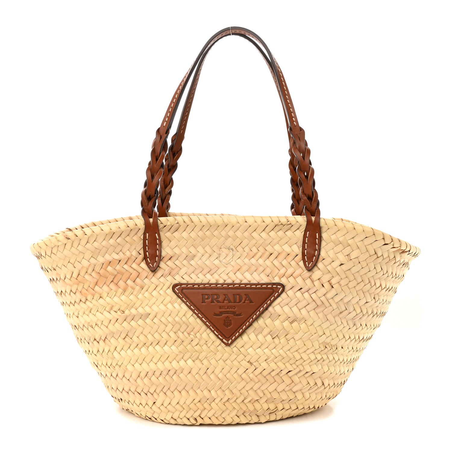 Prada Palmitto Vitello Woven Braided Large Basket Tote Bag Naturale Cognac 1 of 12
