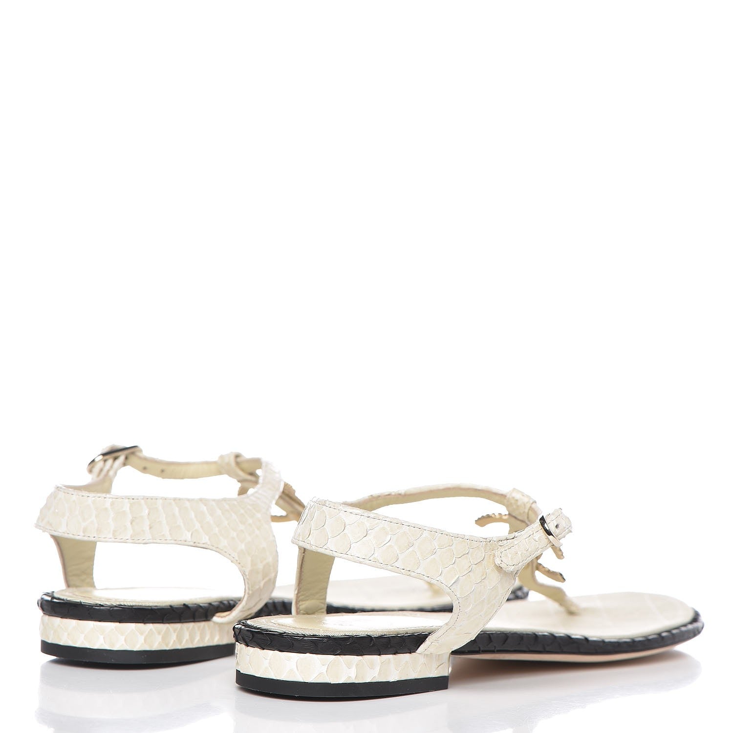 Chanel Python CC Thong Sandals 38 Beige Clair 4 of 13