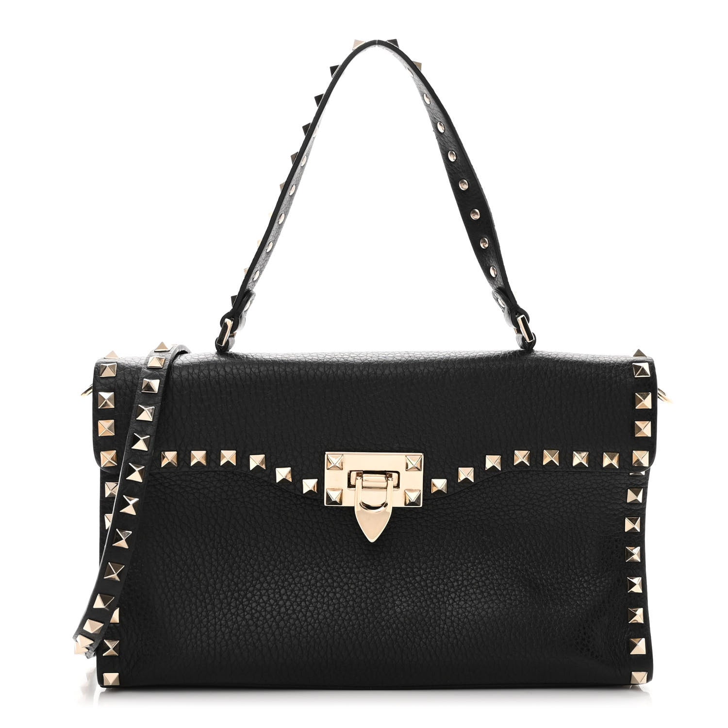 Valentino Garavani Pebbled Calfskin Small Rockstud Single Handle Flap Bag Black 1 of 9
