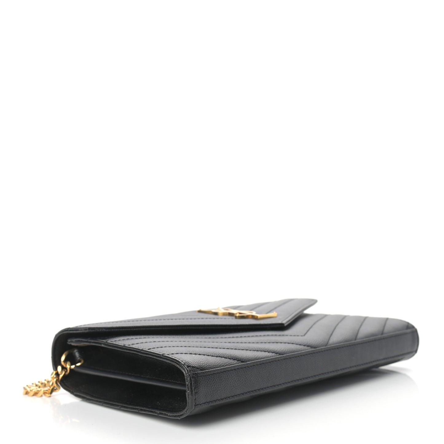 Grain De Poudre Matelasse Chevron Monogram Chain Wallet Black
