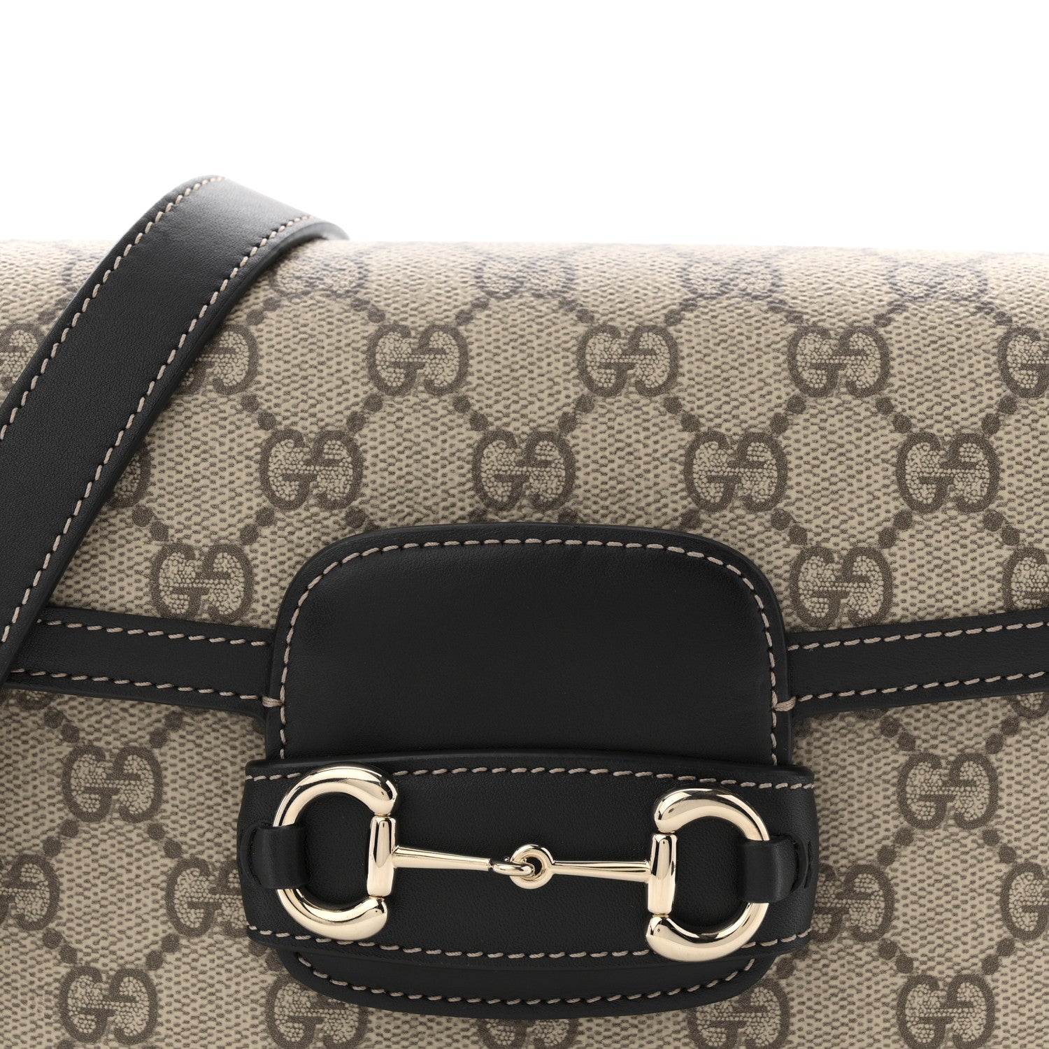 Gucci GG Supreme Monogram Horsebit 1955 Soft Small Shoulder Bag Beige Black 8 of 10