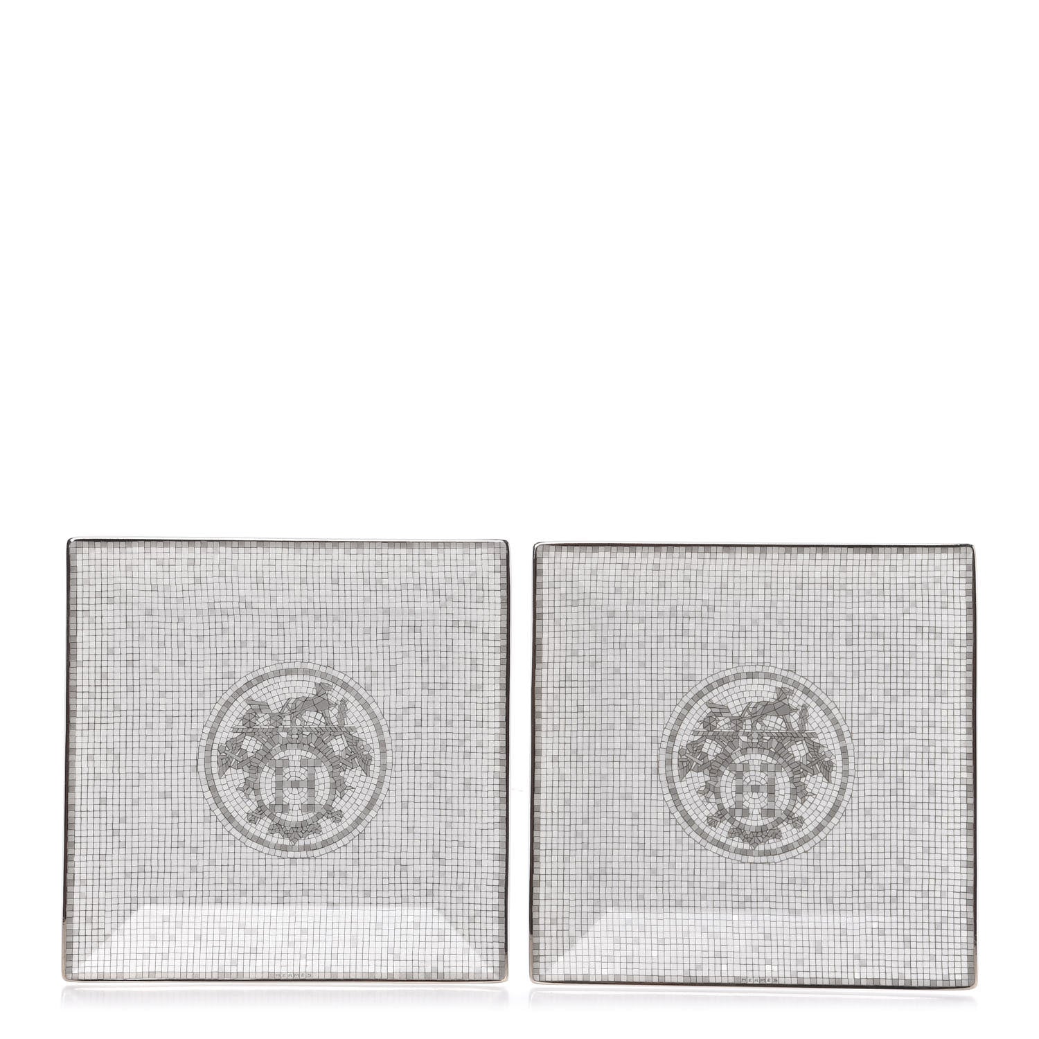 Hermes Porcelain Mosaique Au 24 Square Plate Set of 2 Platine 1 of 7