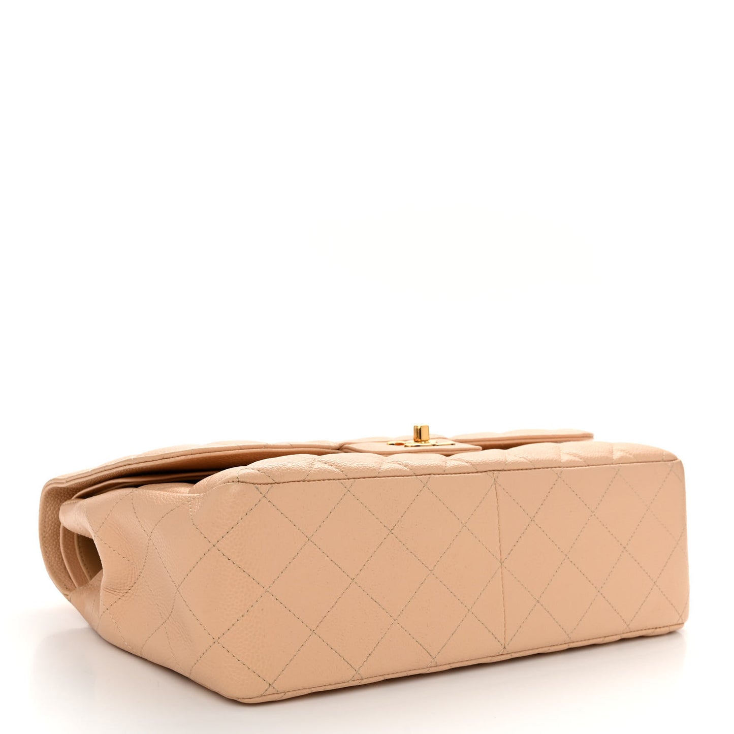 Caviar Quilted Jumbo Double Flap Beige
