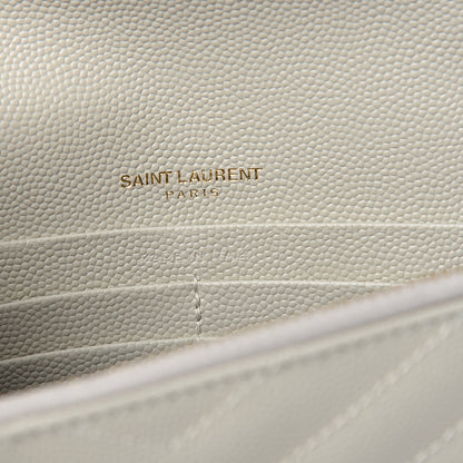 Saint Laurent Grain De Poudre Matelasse Chevron Monogram Envelope Chain Wallet Porcellana 5 of 9