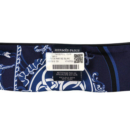 Hermes Silk Calfskin Piping Ex-Libris Twilly Black Marine White 4 of 4