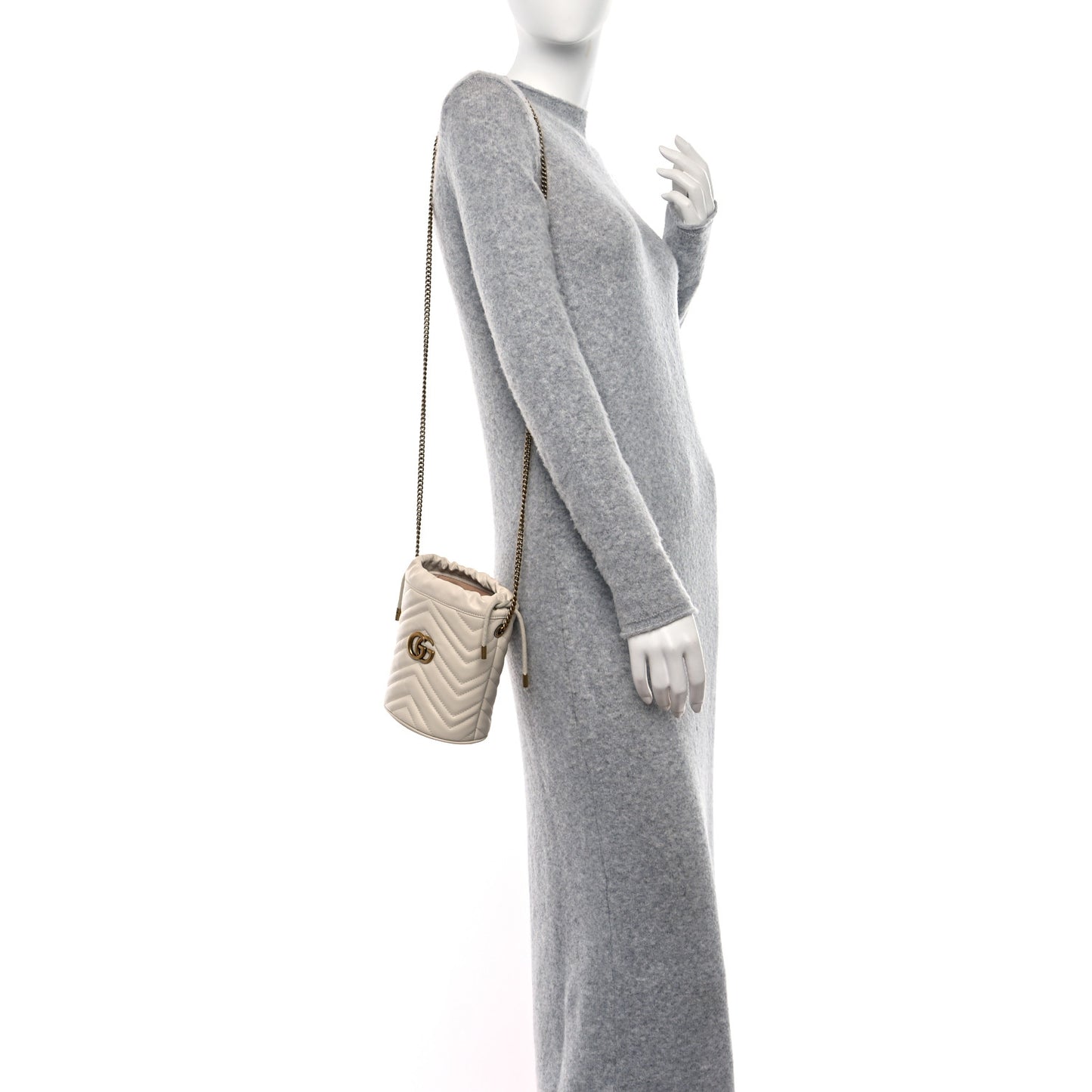 Calfskin Matelasse Mini GG Marmont 2.0 Bucket Bag White