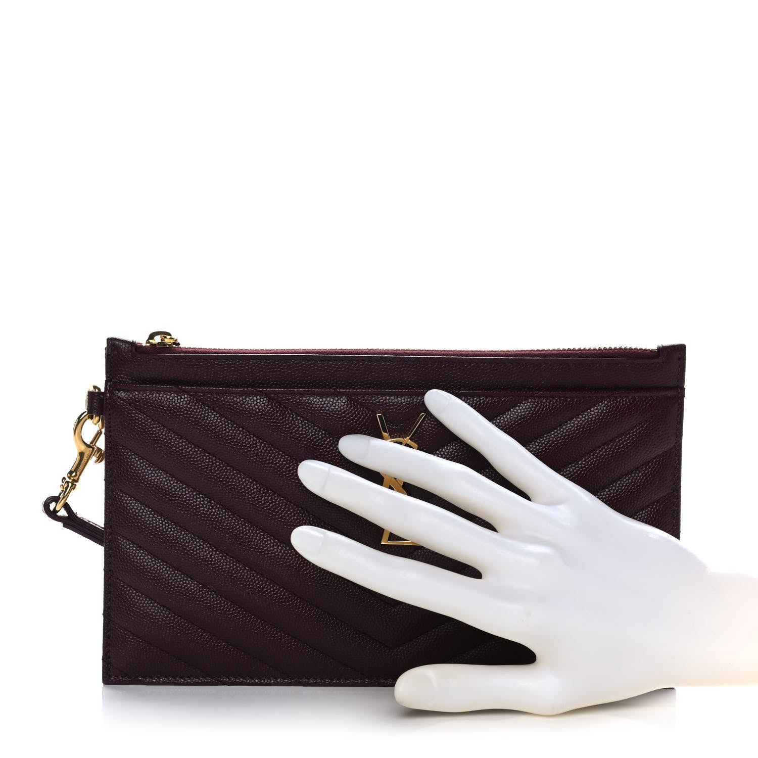 Saint Laurent Grain De Poudre Chevron Monogram Large Bill Pouch Rouge Legion 2 of 8