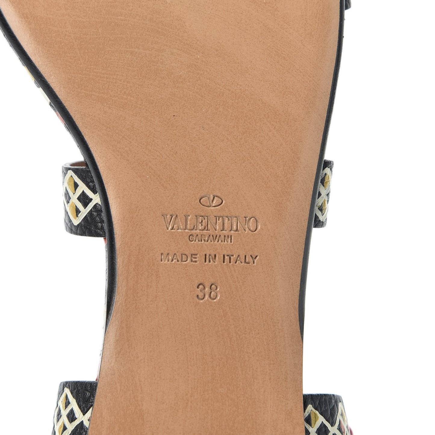Calfskin Primitive Print Gladiator Sandals 38 Black Multi