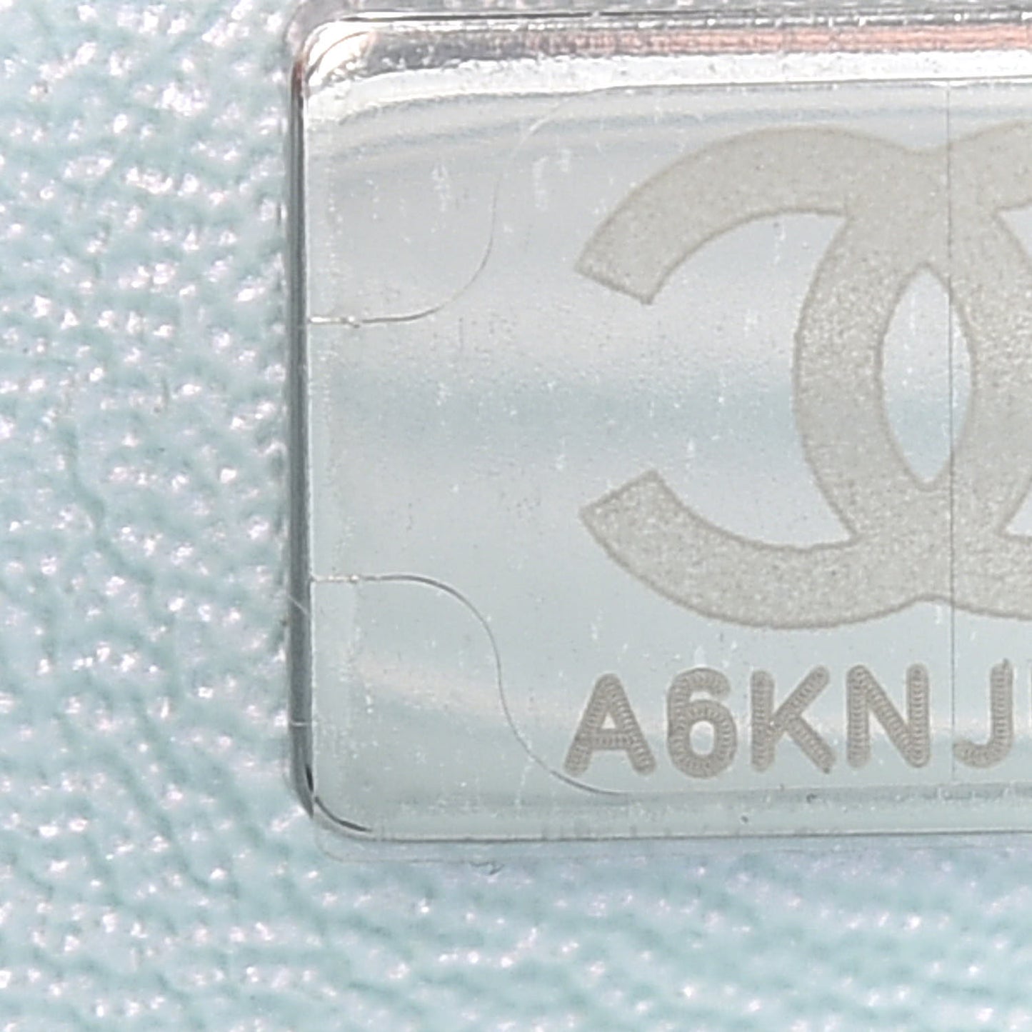 Iridescent Calfskin Quilted Mini Rectangular Flap Light Blue