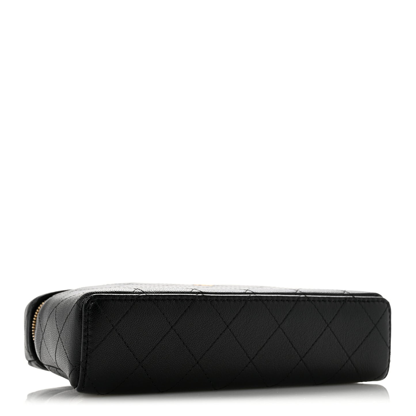 Goatskin Quilted Top Handle Slim Vanity With Chain Black