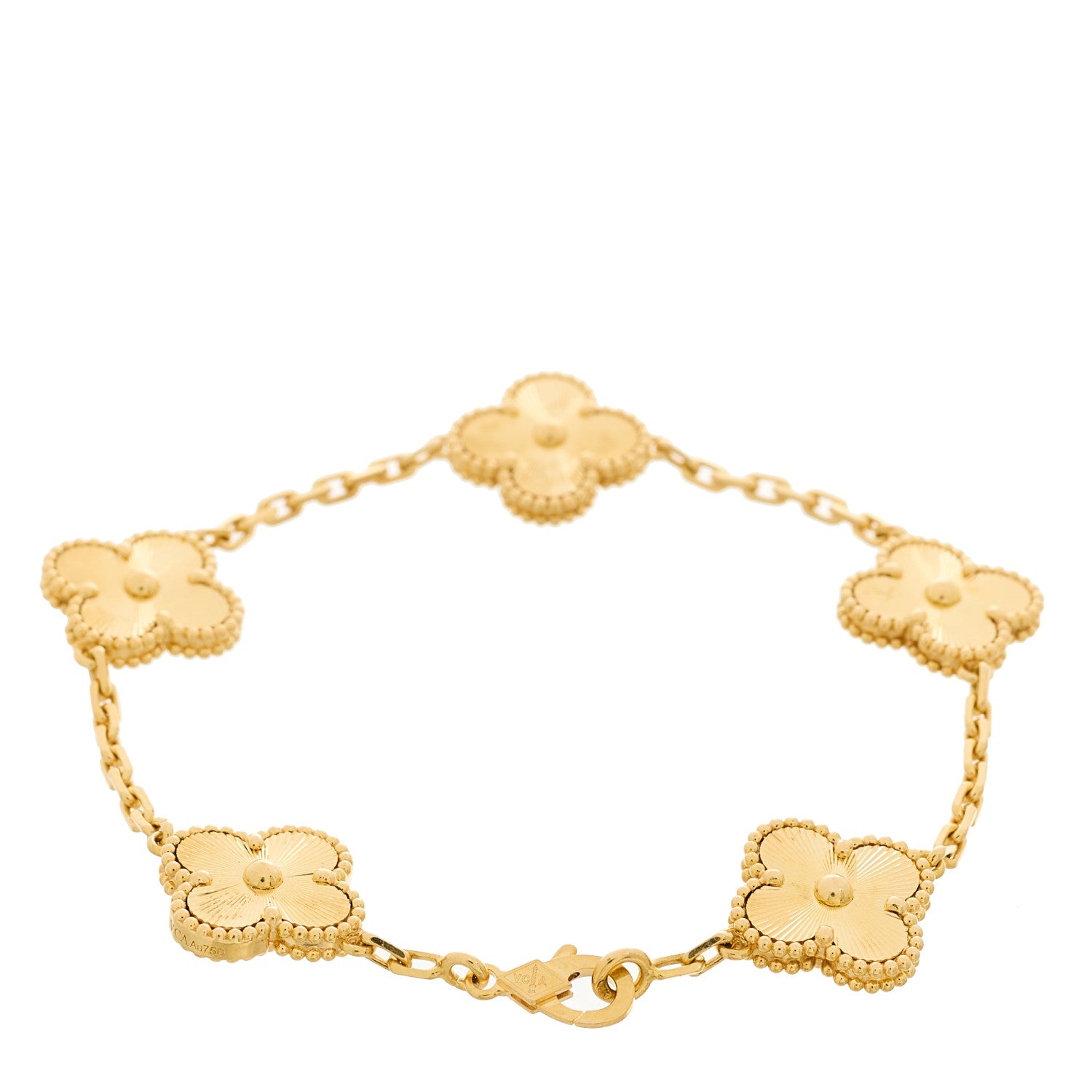 Van Cleef & Arpels 18K Yellow Gold 5 Motifs Guilloche Vintage Alhambra Bracelet 2 of 5