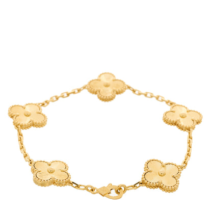 Van Cleef & Arpels 18K Yellow Gold 5 Motifs Guilloche Vintage Alhambra Bracelet 2 of 5