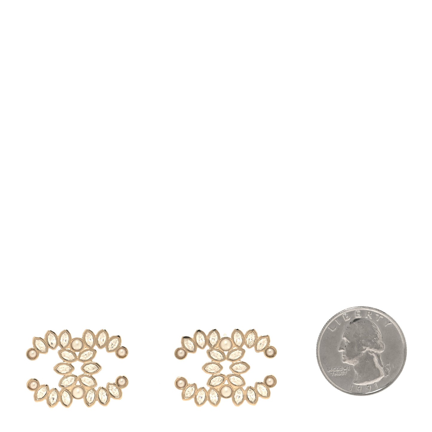 Pearl Marquise Crystal CC Earrings Gold White