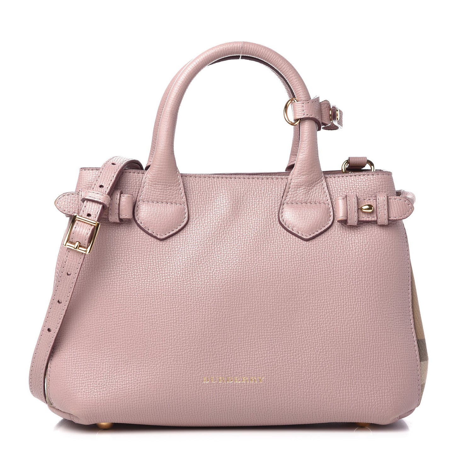 Grainy Calfskin House Check Small Banner Tote Pale Orchid