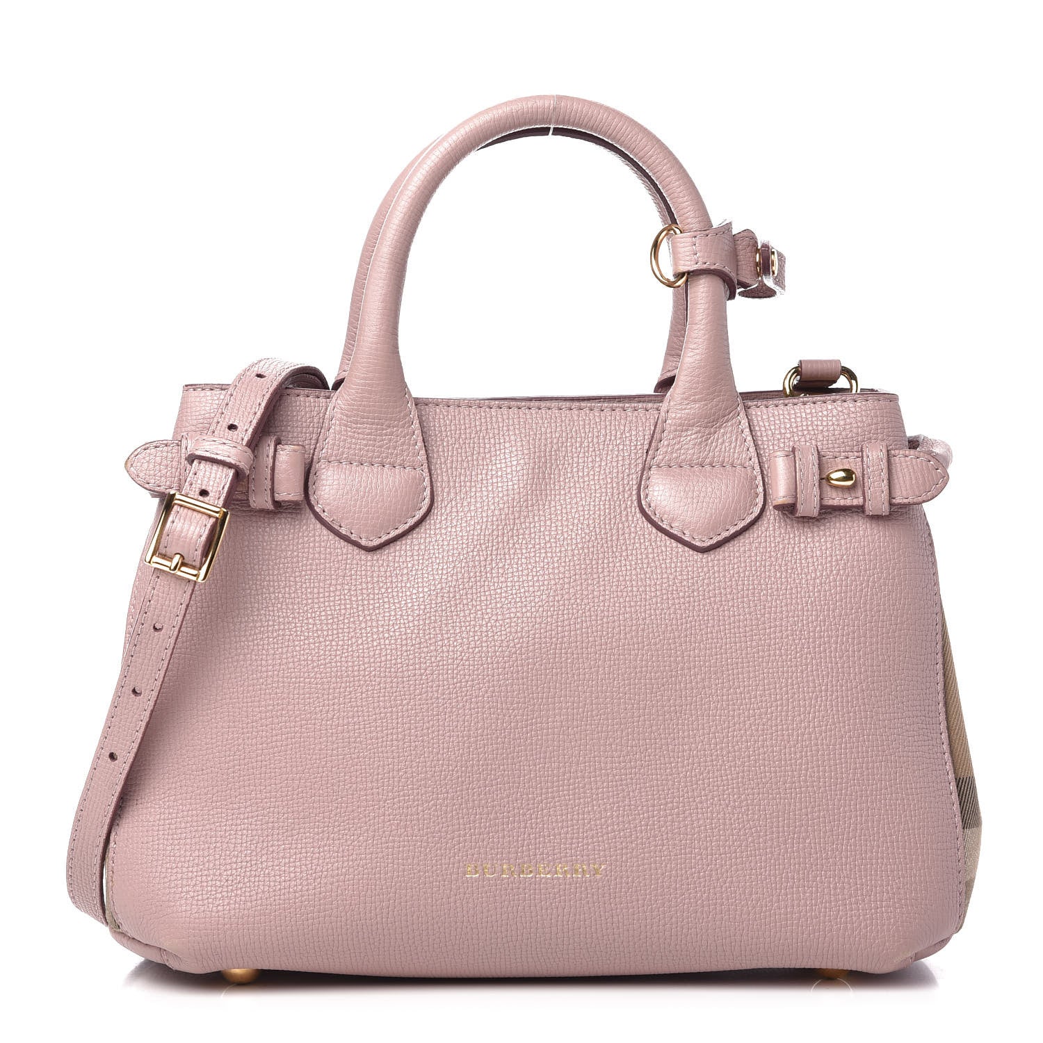 Burberry Grainy Calfskin House Check Small Banner Tote Pale Orchid 1 of 16