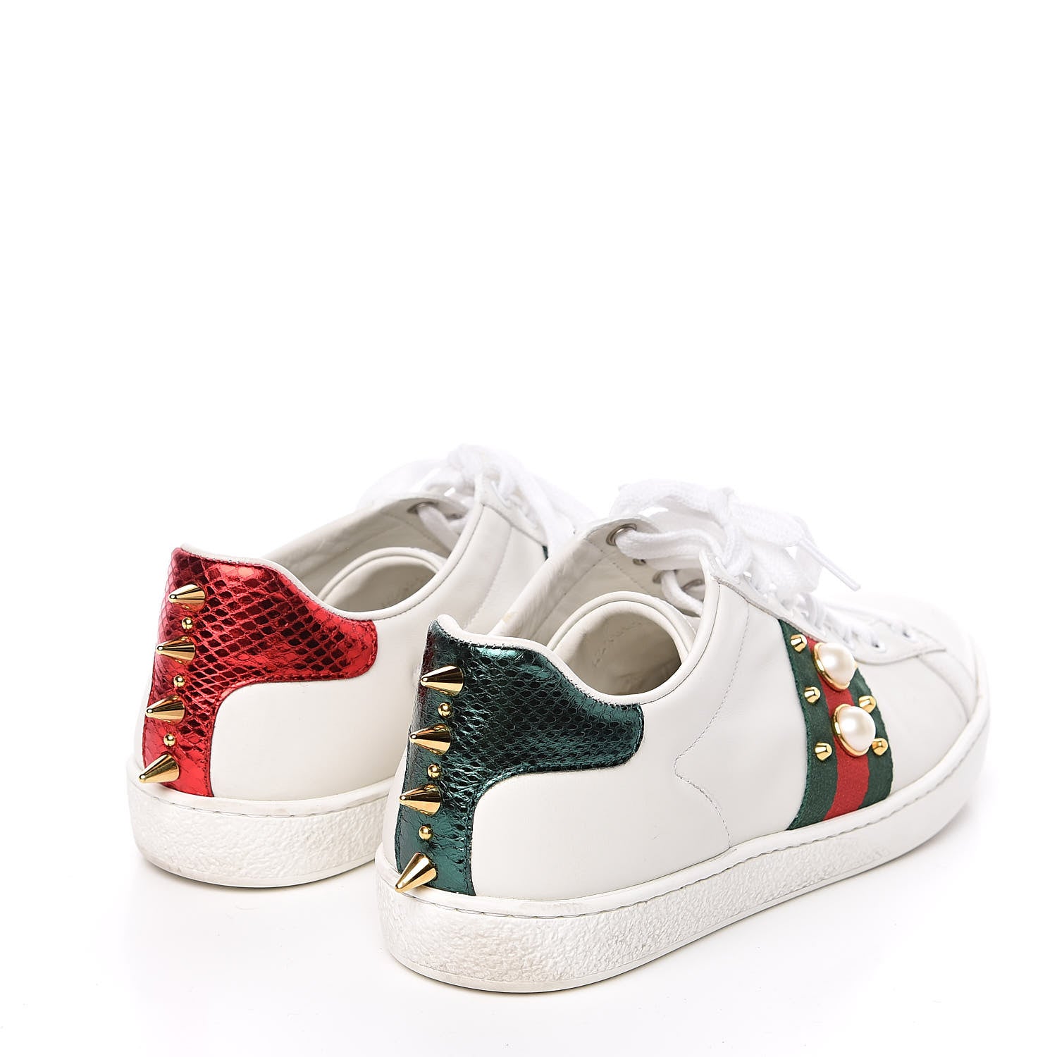 Gucci Calfskin Web Pearl Studded Womens Ace Sneakers 38 White 4 of 9