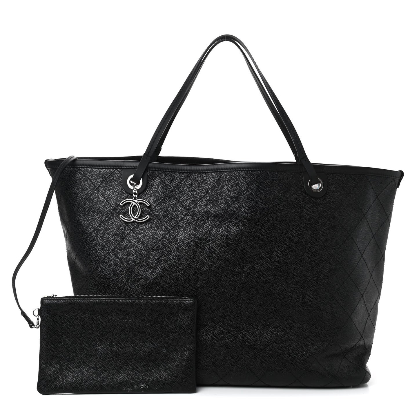 Grained Calfskin Large Shopping Fever Tote Black