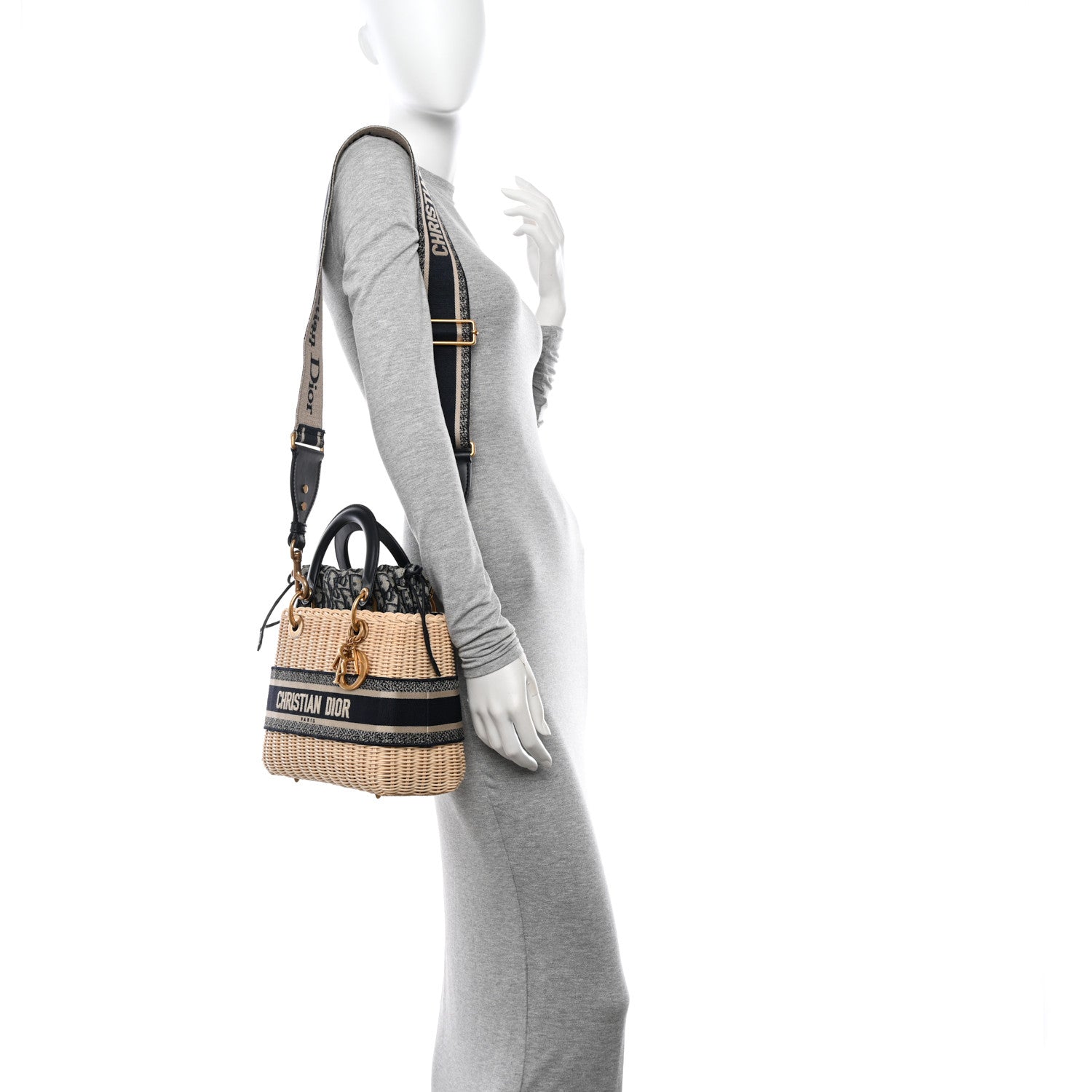 Christian Dior Wicker Oblique Medium Lady Dior Bag Blue 3 of 9