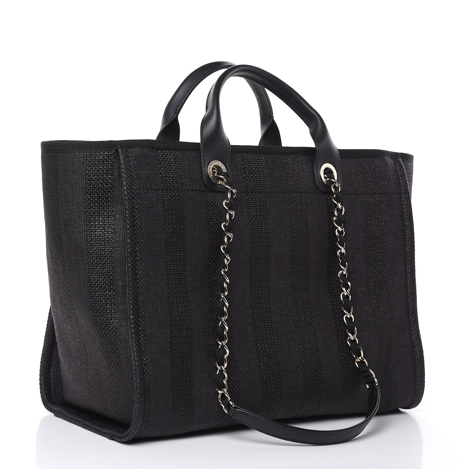 Chanel Woven Straw Raffia Striped Large Deauville Tote Black 3 of 10