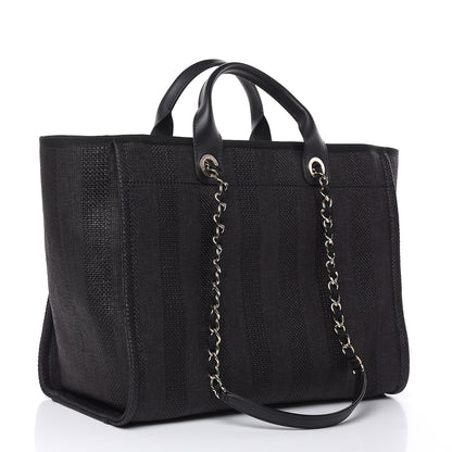 Chanel Woven Straw Raffia Striped Large Deauville Tote Black 3 of 10