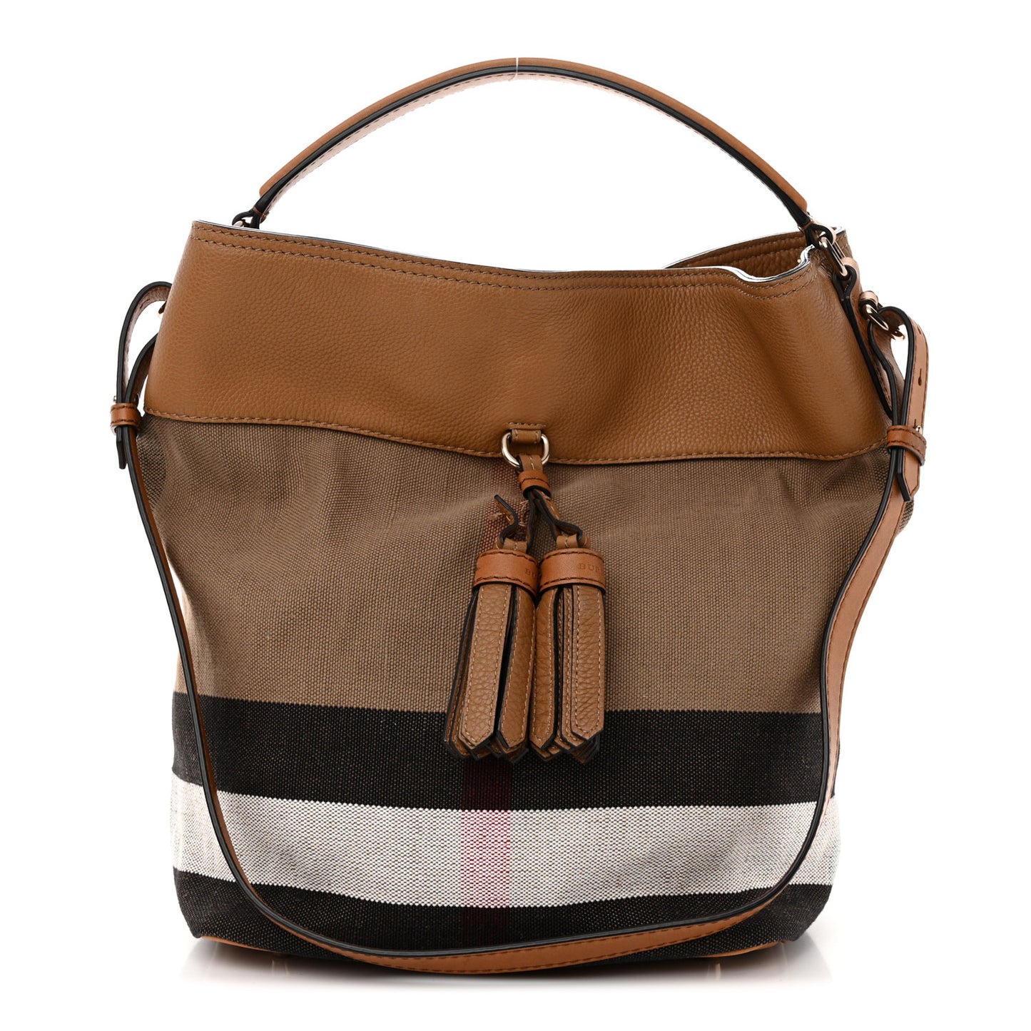 Grainy Calfskin Canvas Mega Check Medium Ashby Tassel Hobo Saddle Brown