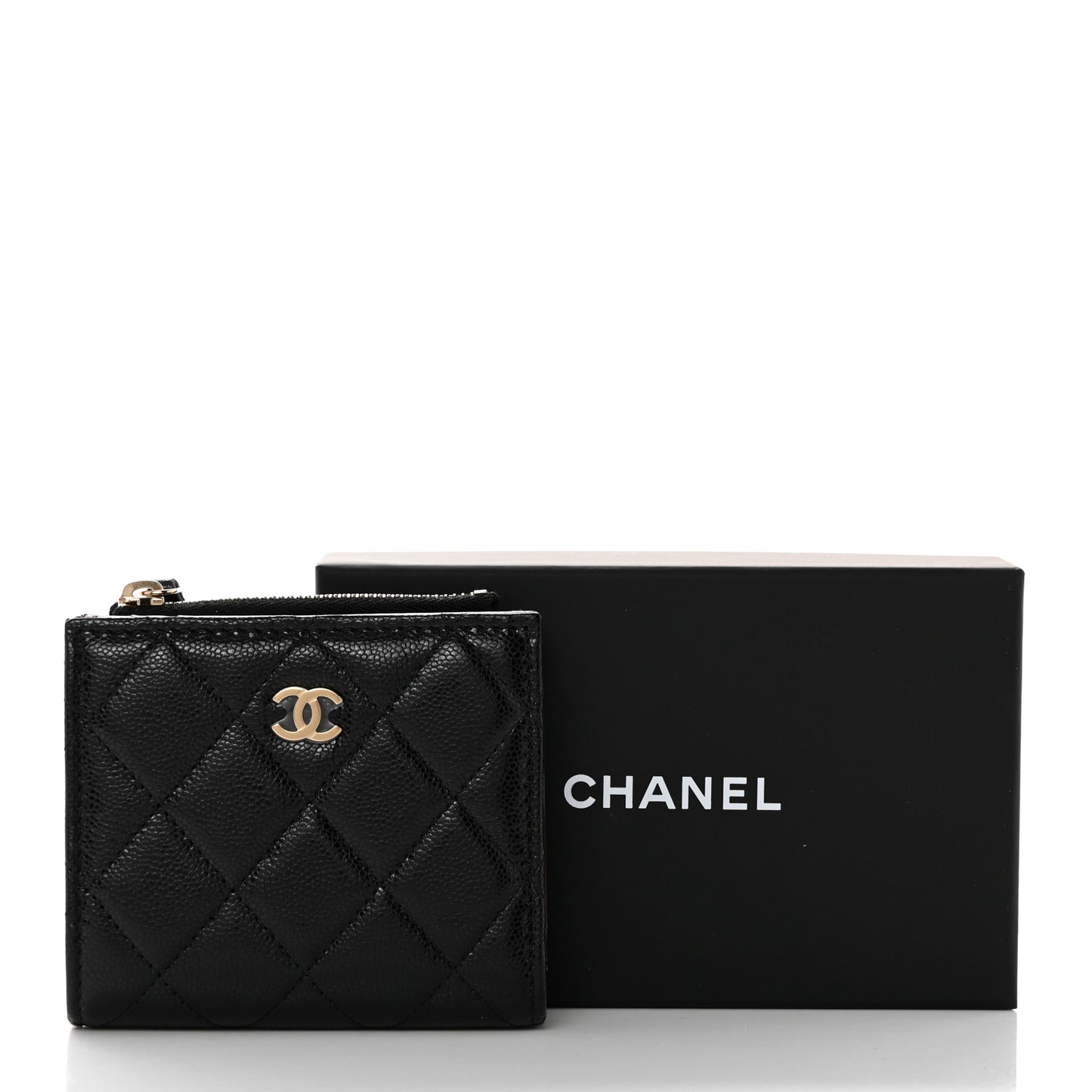 Caviar Quilted CC Zip Compact Wallet Black