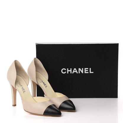Chanel Lambskin Cap Toe d'Orsay Pumps 39 Beige Black 11 of 11