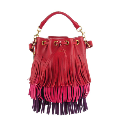Saint Laurent Calfskin Tri-Color Small Emmanuelle Fringe Bucket Bag Red Bubblegum Purple 1 of 7
