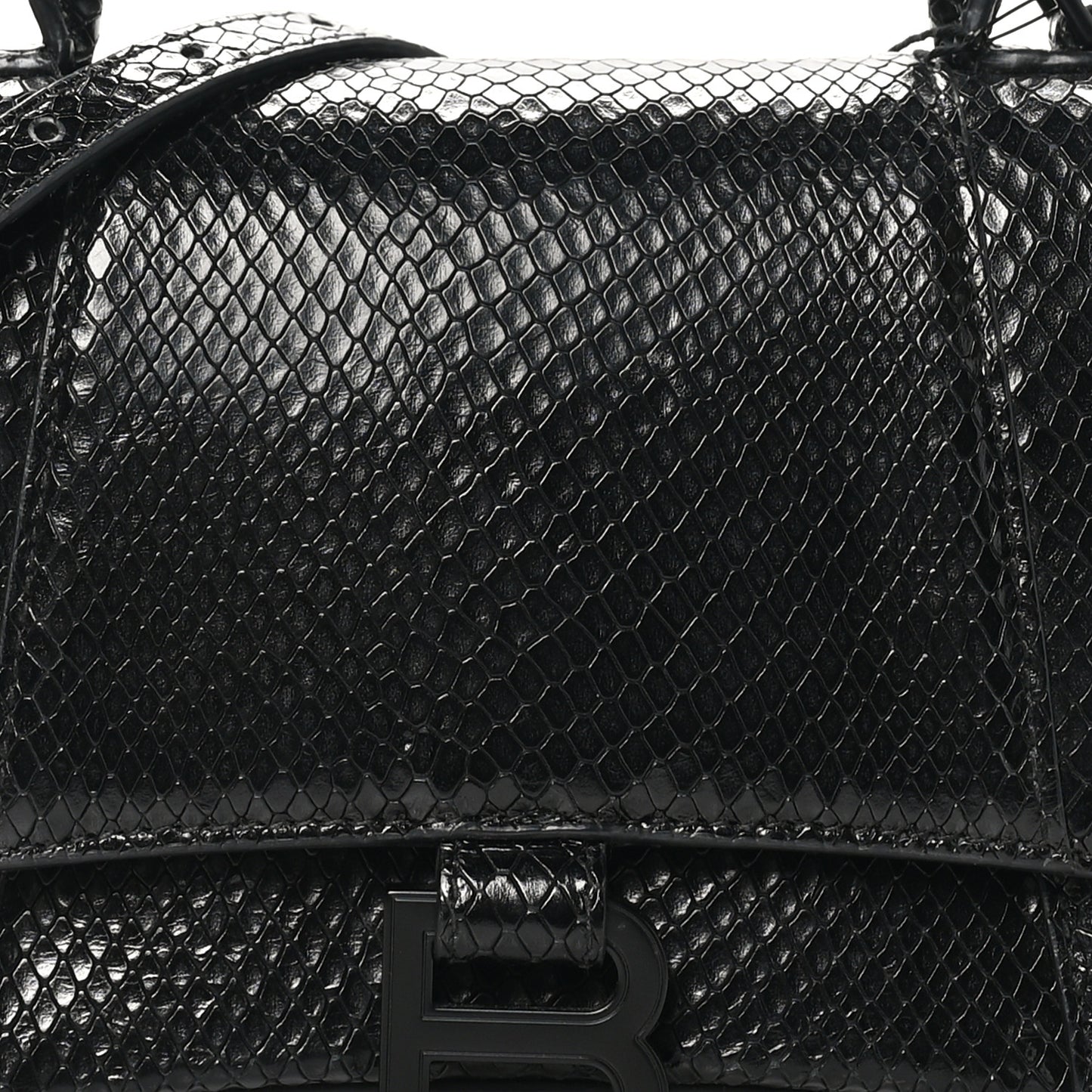 Matte Calfskin Snake Embossed Tonal B Small Hourglass Top Handle Bag Black