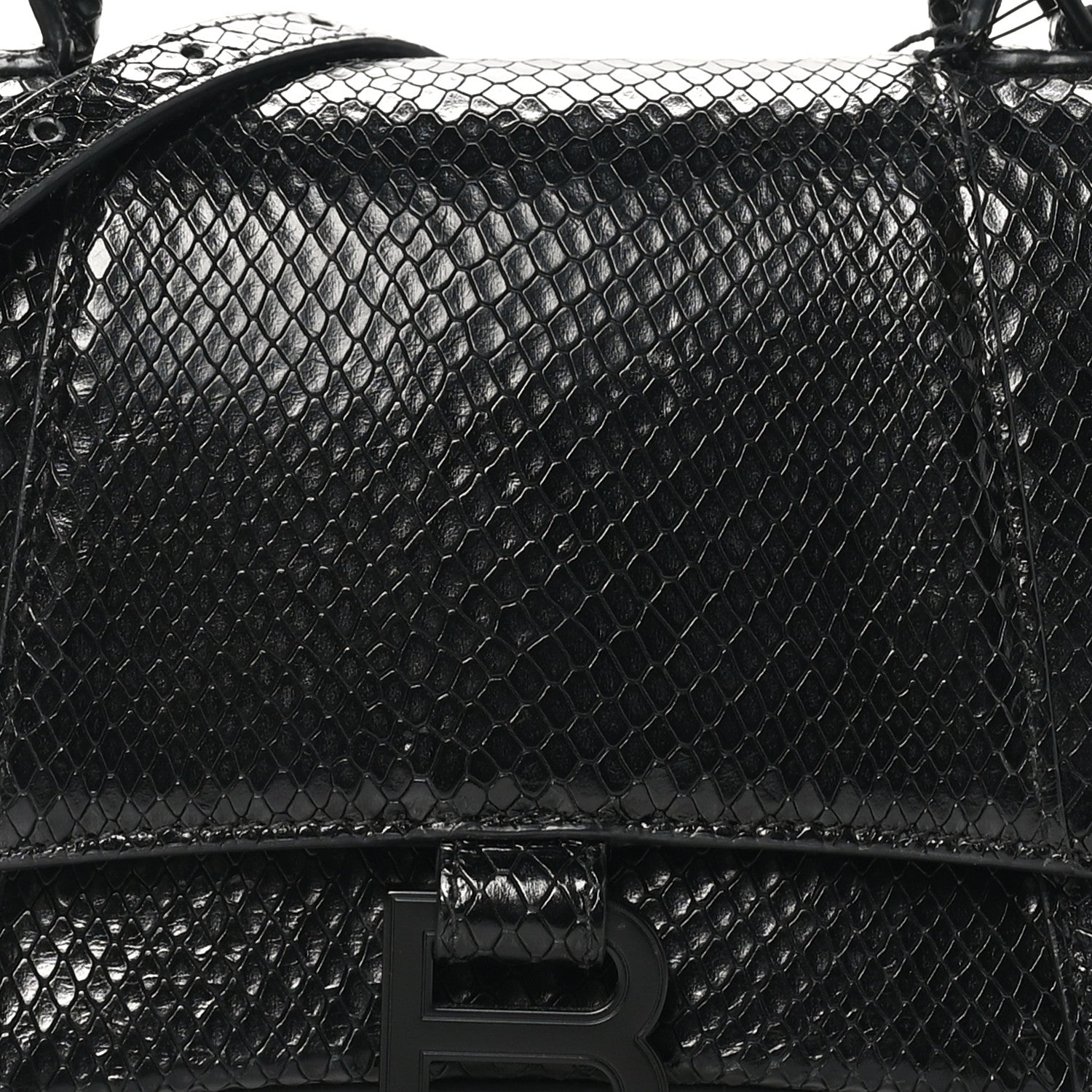 Balenciaga Matte Calfskin Snake Embossed Tonal B Small Hourglass Top Handle Bag Black 8 of 10