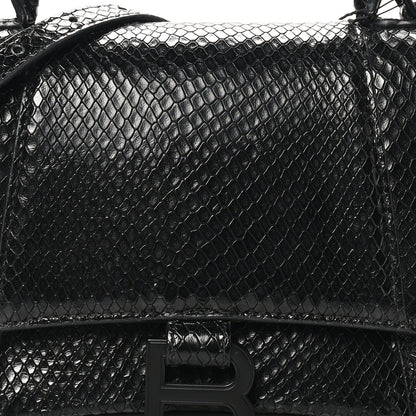 Balenciaga Matte Calfskin Snake Embossed Tonal B Small Hourglass Top Handle Bag Black 8 of 10