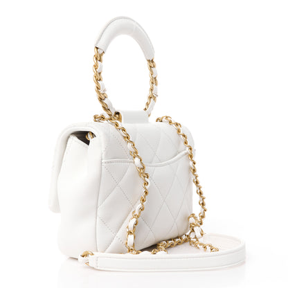 Chanel Lambskin Quilted Small Circular Handle Bag White 3 of 11