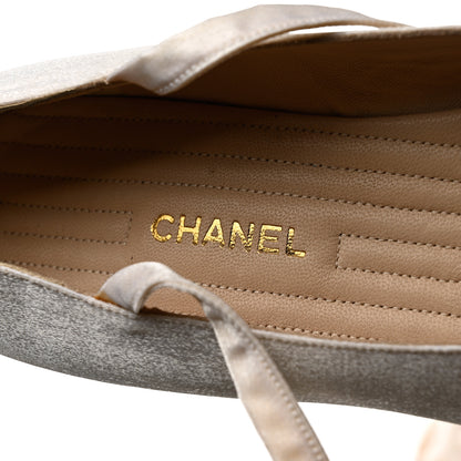 Chanel Satin Cap Toe Ballerina Ankle Wrap Flats 40 White Beige 6 of 12