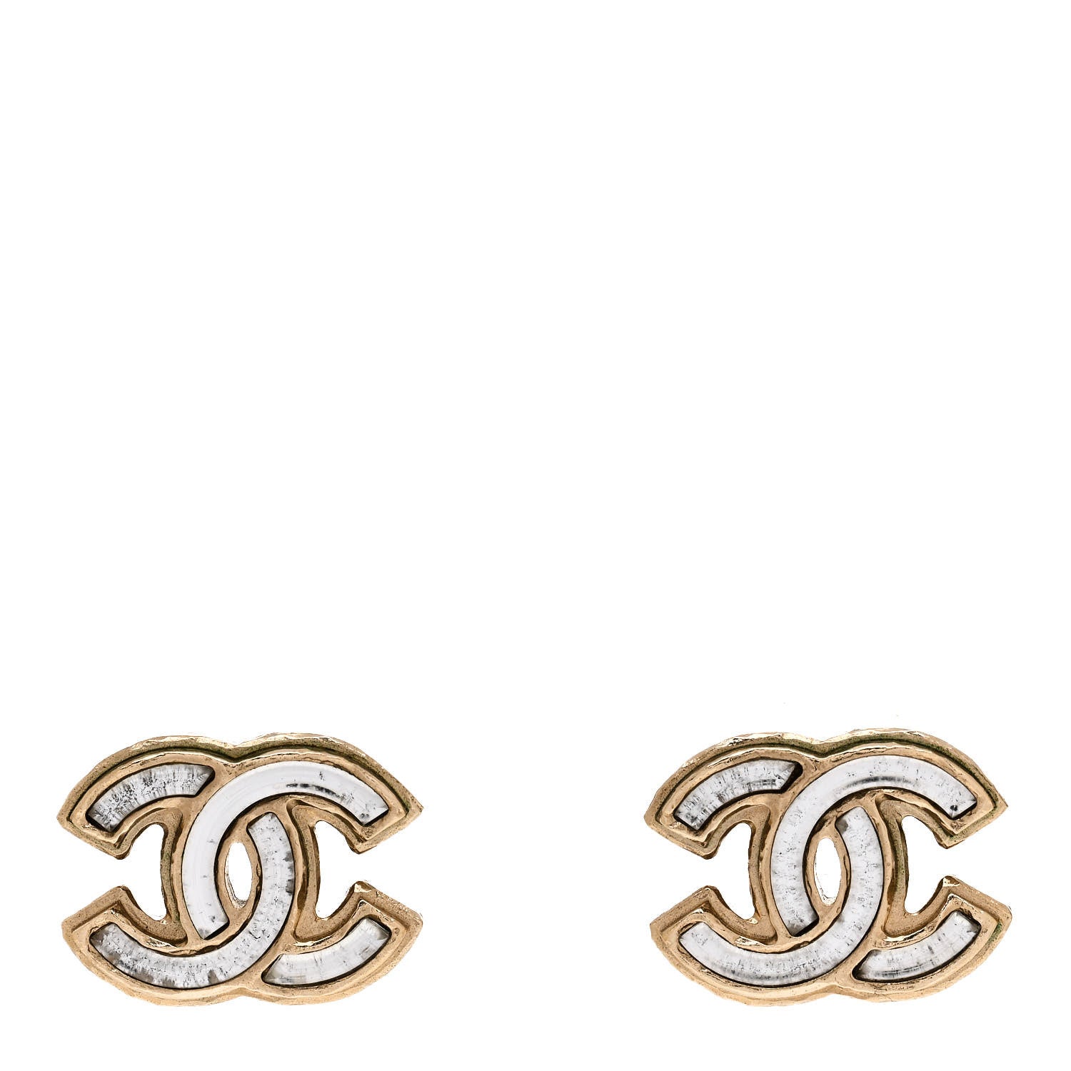 Chanel Enamel CC Earrings Grey Gold 1 of 5